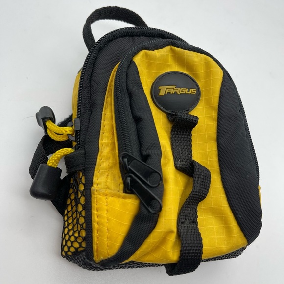 Mini Targus Nylon Camera Storage Backpack Bag Yellow Black Zip Closure Mesh - Picture 8 of 12